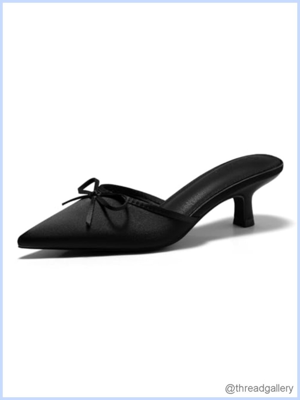 Satin Kitten Heel Mules with Bow Closed Pointed Toe Slip On Dress Pumps